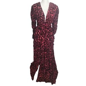 Bronx and Banco Velvet Floral Gown Dress Burgundy Floral Long Sleeve Size 4